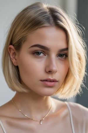 photography, realistic, raw photo, reddit, closeup, italian girl, 18 years old, blonde straight bob hair, translucent exquisite top