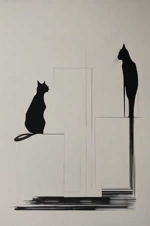 minimalism, The painting features an oil on canvas Arcane artwork depicting a masterpiece-worthy silhouette of a cat. The artist skillfully creates a sense of symmetry in the composition, with the feline's body arranged along a central axis. The brushstrokes are carefully applied, creating a smooth and polished finish that enhances the overall aesthetic. The background is a simple, yet striking, shade of black, which serves to draw attention to the central subject matter.