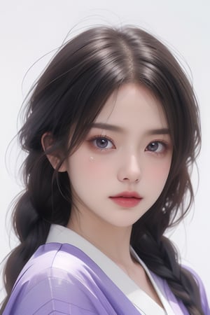 masterpiece,high quality,best quality),(colorful),(delicate eyes and face),volumatic light,ray tracing,extremely detailed CG unity 8k wallpaper,(ahoge:1.3),best quality,official art,(((light from the sky))),floating hair,light shines on hair,whultra-detailed,(((extremely detailed cg 8k wallpaper))),(crystalstexture skin:1.4),(extremely delicate and beautiful),(white skin),looking_at_viewer,kinghere fensejiaren,,realistic,crying,1girl,solo,raiden shogun,tears,japanese clothes,chibi,open mouth,white background,braid,long hair,sash,kimono,simple background,bangs,obi,hair ornament,wavy mouth,crying with eyes open,purple eyes,purple kimono,purple hair,sad, 