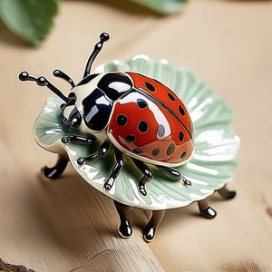 A beautifully crafted ceramic or porcelain figurine of a ladybug 