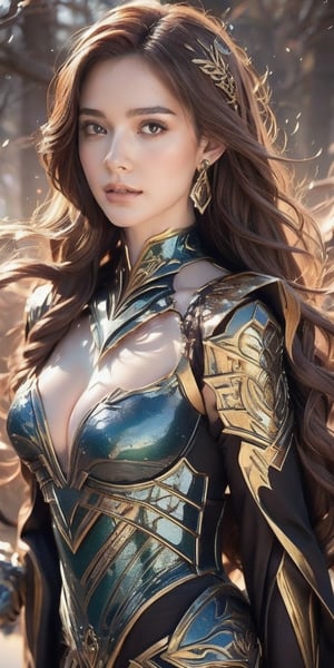 Here's the prompt:

A stunning dark elf posing in a serene sakura-filled background, gazing directly into the camera with her piercing ultra light blue eyes. Her flawless skin, accentuated by the warm backlight, features subtle freckles and moles adding to her natural allure. Her luscious brown-gold hair cascades down her back, adorned with a tasteful accessory. The focus is on her toned physique, showcased in a sleek battle suit that highlights her curves. A long, sharp ear and a quiver of arrows slung over her shoulder add to the warrior's mystique. Bottom view, with a blurred background allowing the subject to take center stage. Capture her confident expression and perfect features at 32K resolution, with a shallow depth of field and crystal-clear clarity.