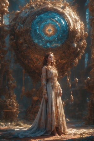 Title: "Divine Harmony: A Priestess and the Enchanted Ecosystem"
In this award-winning photo masterpiece, a solo girl stands in a dynamic action pose, surrounded by an ultra-detailed and vibrant environment. The HDR, UHD, and 16K resolution capture every mesmerizing detail, creating a stunningly realistic and immersive experience.
The girl, a delicate and cute teenager with iridescent brown hair, possesses big dream-like eyes, perfectly crafted fingers, and a flawless face with a shy blush. Her eyes, vibrant and full of life, draw viewers into her captivating gaze. The lens flare adds a touch of magic to the photo, enhancing the dreamy atmosphere.
The lighting and shadows are perfectly balanced, creating a stunning play of light that accentuates the girl's beautiful and shiny skin. Her slightly smiling expression radiates warmth and charm, making her presence all the more captivating.
In this extra-wide shot, a giant glass sphere containing a small ecosystem takes center stage. Surrounding the sphere are various measurement devices, highlighting the scale of the factory where it is installed. The attention to detail is extraordinary, with intricate illustrations and delicate linework adorning the sphere's surface. Whimsical patterns and enchanting scenes within the sphere tell a captivating story of nature's harmony.
Standing next to the sphere is the girl, dressed in ceremonial robes, a girl Priestess with divine magic at her command. She holds sacred texts and carries out blessing rituals, using her healing spells to bring harmony to the ecosystem within the sphere. The atmosphere is further enhanced by the presence of incense, adding a touch of mysticism to the scene.
Against a backdrop of a church and stained glass windows, the interior is intentionally messy, representing the creative chaos of the girl's divine work. A book lies open, revealing elemental features and secrets waiting to be discovered.
The entire composition is illustrated in a pink gold style, enhancing the visual appeal with its vivid colors and stunning light. The level of detail is truly insane, with the scene bursting with life and intricate elements.
"Divine Harmony: A Priestess and the Enchanted Ecosystem by kyo8sai 2024-06-11.  " is a breathtaking fusion of art and storytelling. Through its high-quality and realistic illustrations, it invites viewers into a world where magic and nature intertwine, captivating their imagination and leaving them in awe.Geometry,zentangle,1girl,Ruffled dress with bows,