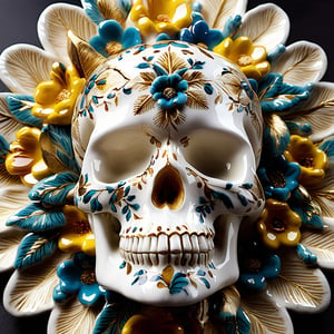 A beautifully crafted ceramic or porcelain figurine of a skull
