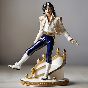 A beautifully crafted ceramic or porcelain figurine of Michael Jackson in the music stage