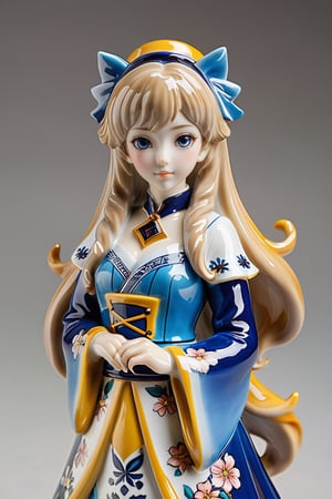 A beautifully crafted ceramic or porcelain figurine of a anime waifu,more detail XL