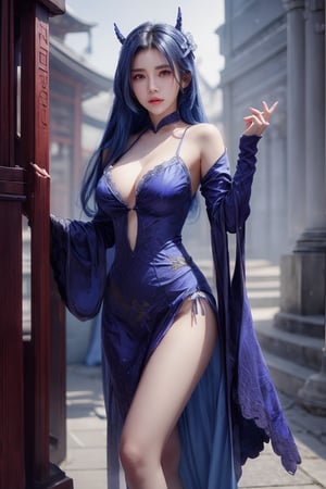 femme fatale, long aquamarine blue hair, stunning outfit ,WOWAI,TonyStyle,raiden mei