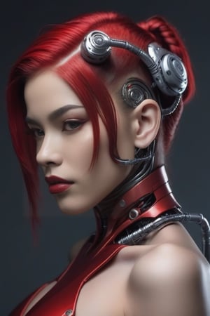 mulher cyborg sensual, óculos futurista, cabelos vermelho