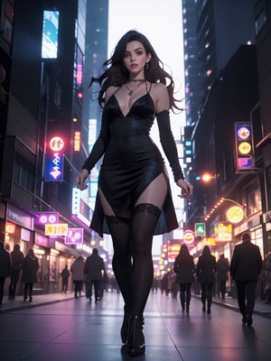 By Yves Di, a beautiful WOMAN, satin slip dress, beautiful face, STANDING, beautiful legs, dark eyes, full body, colorful colors, detailed background, anne hathaway vibe, smooth criminal style, night time, penthouse ,high quality, 8K Ultra HD, 3D effect, A digital illustration of REALISTIC style, soft anime tones, Atmosphere like Gotham Animation, luminism, three dimensional effect, luminism, Isometric, awesome full color, delicate  expressions

,nobara kugisaki,