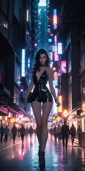 By Yves Di, a beautiful WOMAN, satin romper, beautiful face, STANDING, beautiful legs, dark eyes, full body, colorful colors, detailed background, anne hathaway vibe, smooth criminal style, night time, penthouse ,high quality, 8K Ultra HD, 3D effect, A digital illustration of REALISTIC style, soft anime tones, Atmosphere like Gotham Animation, luminism, three dimensional effect, luminism, Isometric, awesome full color, delicate  expressions

,nobara kugisaki,