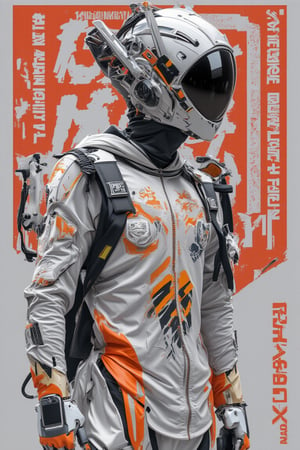 The prompt for this image was:

Side profile, mecha ninja, futuristic design, white and orange color scheme, high contrast lighting, highly detailed mechanical textures, sleek and glossy surfaces, intricate components, bold Dripping typography 'DAUS' focus on the below, kanji text on background, Romans text, sci-fi aesthetic, dynamic composition, poster art, digital art style, sharp and precise lines, modern and high-tech appearance, visually striking.