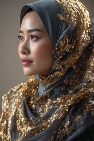 The prompt for this image was:

A beautiful Malay woman wearing a full hijab with a bright, friendly smile. Her hijab is gracefully wrapped, covering her hair and neck in traditional modest attire. Her face radiates warmth and positivity, with soft lighting highlighting her expressive eyes and smooth complexion. The overall mood is calm and serene, with a simple, elegant background to draw focus to her smile and peaceful demeanor