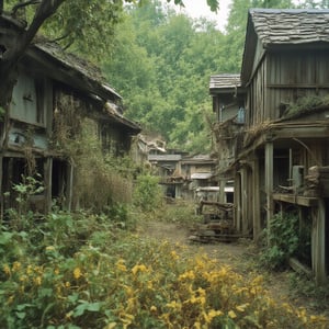 The prompt for this image was:

closed up view, A peaceful and realistic old Malay house, nestled in nature. The house features traditional wooden houses on stilts with zink roofs, surrounded by lush coconut trees and banana trees. A narrow, slightly dirty path winds through the village, with patches of dirt. with yellow rice field in front of the house, The atmosphere is serene and calm, with a rural, rustic charm. The greenery of the trees contrasts beautifully with the earthy tones of the village, creating an authentic tropical Southeast Asian setting