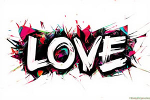 stylish "LOVE" text, sharp focus, vivid and vibrant color, thickness black line, white background