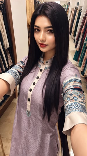 wearing tight kurti
 and clicking selfie