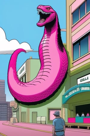 Godzilla Pink Sales aracking a gigant snake