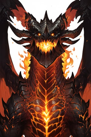 score_9, score_8_up, score_7_up, masterpiece,original,upper body,portrait,(white background,blank white background:1.1),1 dragon,deathwing, black body, metal jaw, glowing red, fire, wings, horns,