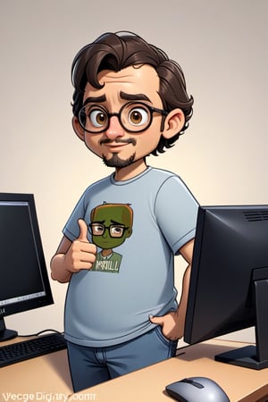 cartoon of a man with glasses and a shirt holding a computer, in cartoon style, inspired by Ismail Gulgee, cartoon artstyle, cartoon digital art, cel shaded:15, toon rendering, cel shaded!!!, harry volk clip art style, cel shaded, proffesional illustration, digital art cartoon, !!! very coherent!!! vector art, cartoon portrait, 8k