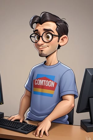 cartoon of a man with glasses and a shirt holding a computer, in cartoon style, inspired by Ismail Gulgee, cartoon artstyle, cartoon digital art, cel shaded:15, toon rendering, cel shaded!!!, harry volk clip art style, cel shaded, proffesional illustration, digital art cartoon, !!! very coherent!!! vector art, cartoon portrait, 8k