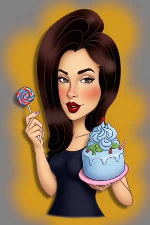 cartoon woman holding a cake with a lollipop stick in her hand, cartoon digital painting, in style of digital illustration, cartoon digital art, cartoon artstyle, digital art. @mariomaniacdude, digital art!!, stylized digital illustration, full color digital illustration, digital art cartoon, in cartoon style, cartoon art style, digital cartoon painting art, cartoon style illustration, 8k