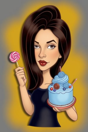 cartoon woman holding a cake with a lollipop stick in her hand, cartoon digital painting, in style of digital illustration, cartoon digital art, cartoon artstyle, digital art. @mariomaniacdude, digital art!!, stylized digital illustration, full color digital illustration, digital art cartoon, in cartoon style, cartoon art style, digital cartoon painting art, cartoon style illustration, 8k
