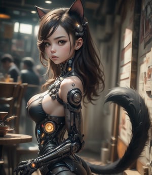 to8contrast style, a cute smoky kitten Girl made out of metal, (cyborg:1.2), ([tail | detailed wire]:1.3), (intricate details), hdr, (intricate details, hyperdetailed:1.2), cinematic shot, vignette, centered, by Stray game, (the most beautiful portrait in the world:1.5),More Detail,reelmech, Fullbody, Looking Back