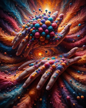 The image of god hand in a psychedelic surrealism style features swirling, vibrant colors that blend together in a dreamlike manner. god hand figure is distorted and elongated, with exaggerated features that seem to morph and shift before the viewer's eyes. The composition is chaotic yet balanced, with a sense of movement and energy that pulls the viewer into the surreal world of the image. The lighting is intense and dramatic, casting deep shadows and highlighting the surreal elements of the scene. Overall, the image captures a sense of otherworldly beauty and mystique, drawing the viewer into a mesmerizing and hypnotic visual experience.,ral-flufblz