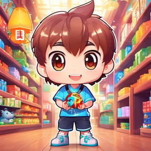 Chibi Mascot with head of a boy, wearing t-shirt that says "小书童",  holding a bo'o'ook,Split lighting,3d style