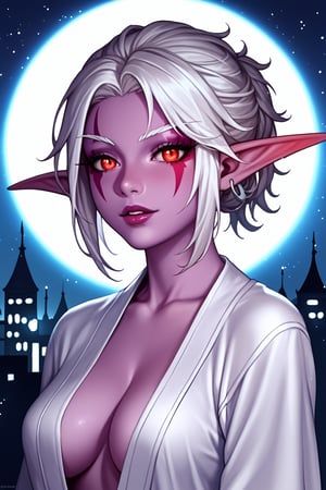 score_9, score_8_up, score_7_up, score_6_up, score_5_up, score_4_up,solo, night elf girl, colored_skin, purple_skin, red_eyes, pale hair, realistic, fantasy city, ,night,,AddXL, anime style,Elf, pointy ears, white robes,GoblinGrimgrim