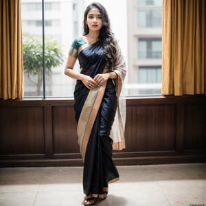 beautiful cute young attractive indian teenage girl, morden girl, 25 years old, cute,  Instagram model, long black_hair, colorful hair, warm, full body wearning sari