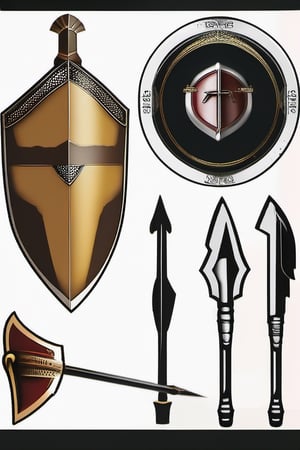 spartan sheild and spear and helmet