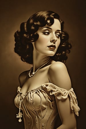  RetroSci style.  closeup upper body portrait, 1930's glamour photo