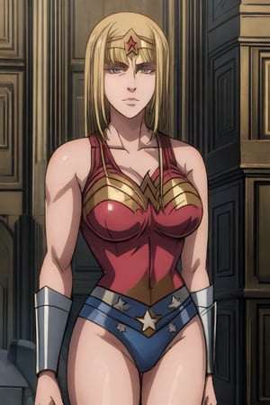 1 girl, alone, city, masterpiece, very detailed, blonde, long hair Lora de Ymir, big breasts, soft smile, wearing, the costume, wonder woman,wonder2