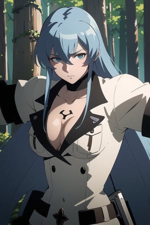 esdeath, was surviving in the forest, carrying a gun and knife 