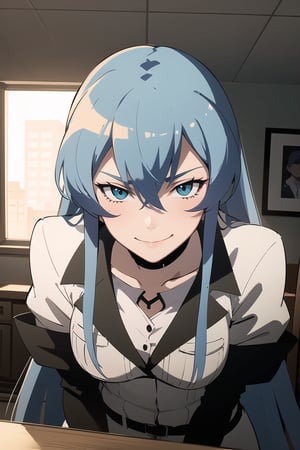 esdeath, Was on a office, evil smiling face