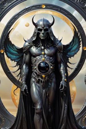 the through, a beautiful humanoid wraith, from the side, it has a circular black hole around its waist, it is crossing a circular black hole, Hans Ruedi Giger bio-mechanical style, fantasy art nouveau tarot card style, (best quality,4k,8k,highres,masterpiece:1.2),ultra-detailed,(realistic,photorealistic,photo-realistic:1.37),dramatic lighting,vibrant colors,stunning details,g1h3r,fr4z3tt4,LinkGirl