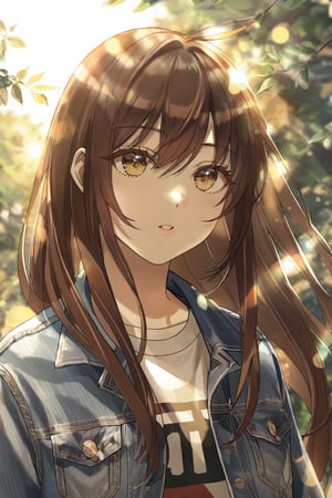 (1_girl:1.0), (long_hair:1.2), (auburn_hair:1.1), (almond_eyes:1.0), 
(slim_figure:1.0), (casual_pose:1.1), (looking_into_distance:1.3), 
(casual_clothing:1.0), (denim_jacket:1.1), (white_t-shirt:1.0), 
(blue_jeans:1.2), (black_sneakers:1.0), 
(outdoor:0.8), (urban_background:0.9), (sunlight_filter:1.0), 
(portrait_mode:1.5), (high_definition:1.0), (dynamic_angle:1.2), 
(clear_skies:0.7), (ambient_lighting:0.9), 