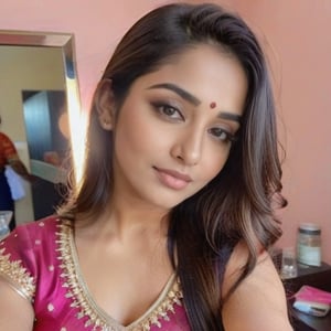 beautiful cute young attractive realistic Indian teenage girl, 18 years old, cute, Instagram model, long black hair, colorful hair, warm, dacing, selfi in mirror,
indian