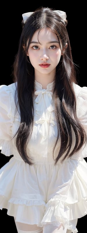 4k,best quality,masterpiece,18yo 1girl,(lolita_fashion),(white stockings), alluring smile, 

(Beautiful and detailed eyes),
Detailed face, detailed eyes, double eyelids ,thin face, real hands, muscular fit body, semi visible abs, ((short hair with long locks:1.2)), black hair, black background,playground,


real person, 
