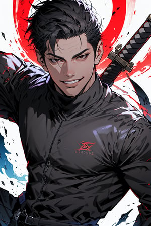 boy black hair ninja sword and a sadistic smile,nyantcha style