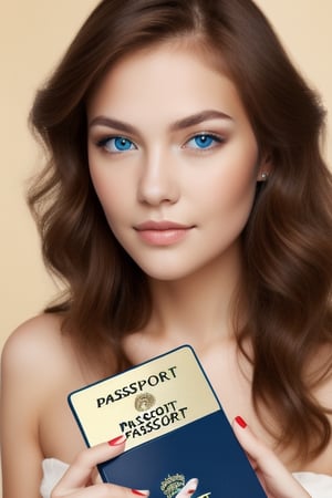 Beautiful woman brown hair blue eyes fair skin portrait photo passport style 