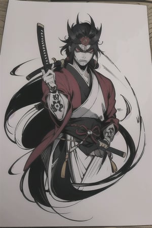 undead samurai,black ink style