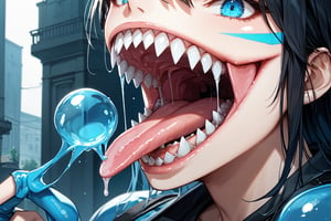 dentata,tongue,shark teeth,slime,source_anime,score_7_up,score_8_up,score_9, (masterpiece),(Highest quality),(High resolution),(Very detailed),close up