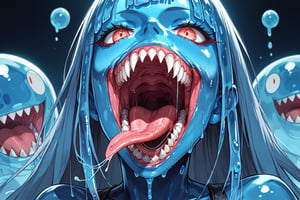 dentata,tongue,sharp teeth,slime,source_anime,score_7_up,score_8_up,score_9, (masterpiece),(Highest quality),(High resolution),(Very detailed),close up