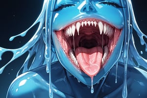 Girl,dentata,tongue,sharp teeth,slime,source_anime,score_7_up,score_8_up,score_9, (masterpiece),(Highest quality),(High resolution),(Very detailed),close up