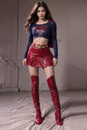 1girl, long black hair,supergirl,wearing Supergirl's blue tight uniform,perfect,red Boots higher than knees,Red miniskirt,Red long cape,full body,Bright colors,Bright red Boots, red miniskirt,Huge chest,Boots over the knee,Clothes are tied to skirts,Red miniskirt,Female model posen,Red over-the-knee pointed high-heeled boots,full body,flying in the sky,full body,tall girl,long boots,Red long cape,Boots longer than legs,Chinese supergirl,18years old,Don't show belly,Extremely long tip boots,red skirt,full body,supergirl's tight suit,Don't show knees,Knees wrapped in boots,strong girl,Pointy high-heeled boots,thin high heels,Uniforms and skirts are connectedUniforms and skirts are connected,Don't show your stomach,red skirt,full body,Extra long red boots,Golden Supergirl Belt,One-piece tight uniform
,Show the outline of the muscles,Red miniskirt and long cape,Boots must be over the knee,Integrated coats,Golden Supergirl Belt,Red miniskirt,Full of muscles,Tall and strong,Sexy,Full of muscle beauty,red dress,The skirt must be red.