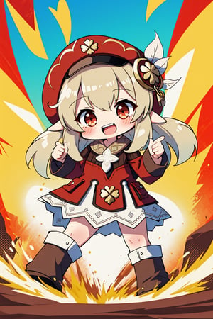 1girl, ((chibi)), standing, Explosion, smile, (singing), explosion,kleedef