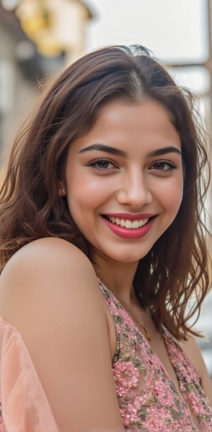 A portrait of a gorgeous Indian girl with smooth, radiant skin and expressive almond-shaped eyes. Her long, silky, slightly wavy hair cascades over her shoulders. She has a sweet, warm smile exuding charm and innocence. Light traditional makeup includes kohl-lined eyes, soft blush, and natural-toned lipstick. Dressed in an elegant pastel-colored saree or embroidered kurti, with delicate jewelry like jhumkas and a bindi. Soft, warm lighting highlights her features, set against a gentle background, creating a graceful and inviting presence. (( Stand  in balkney)) And Drink coffee.