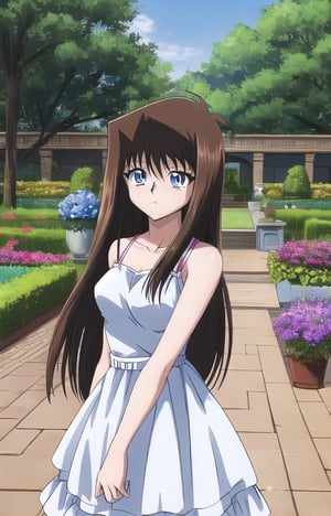 anzu mazaki ,duel monsters, hair white, blue eyes, long hair, long hair , long hair , ,anzu_yugioh , garden  ,   long hair  dress blue, dress blue , dress black , 
Long hair, 