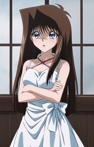 Anzu mazaki , duel monsters , hair brown, blue eyes , long hair , long hair , dress black , dress black , cry