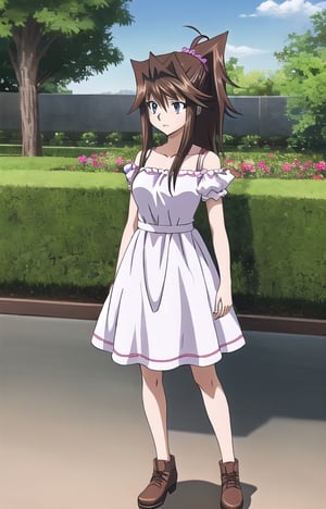 anzu mazaki , dsod, hair brown, blue eyes, long hair, long hair, full body , long hair , ,anzu_yugioh , garden  ,   long hair  dress black, dress , dress black , 
Long hair, lower ponytail, lower ponytail